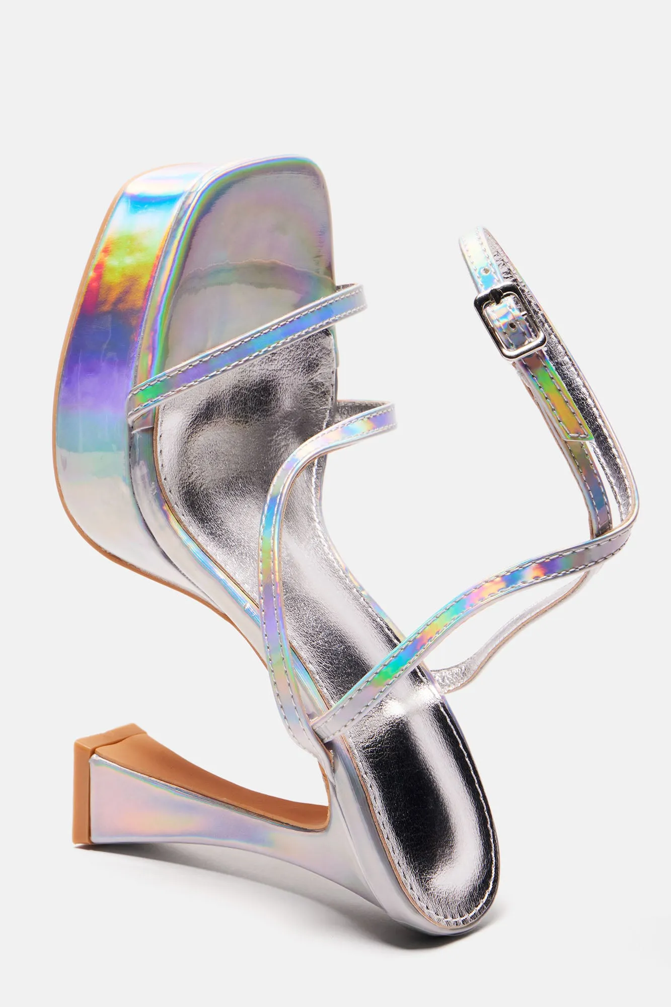 Andrea Platform Block Heels - Silver