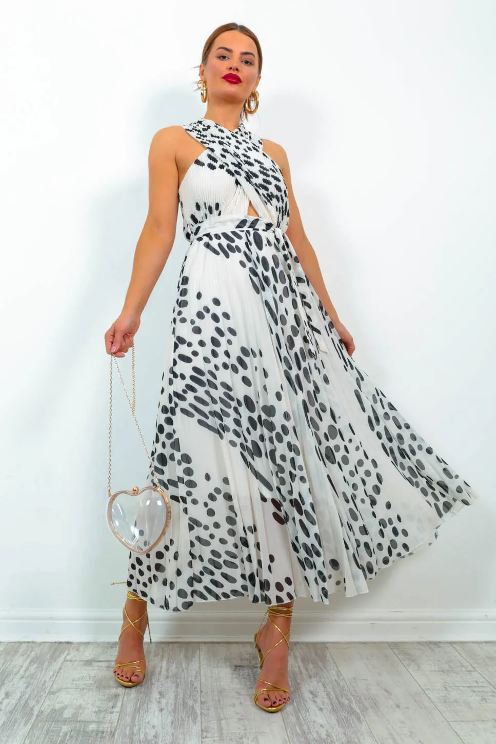 Artemis - White Spot Pleated Maxi Dress
