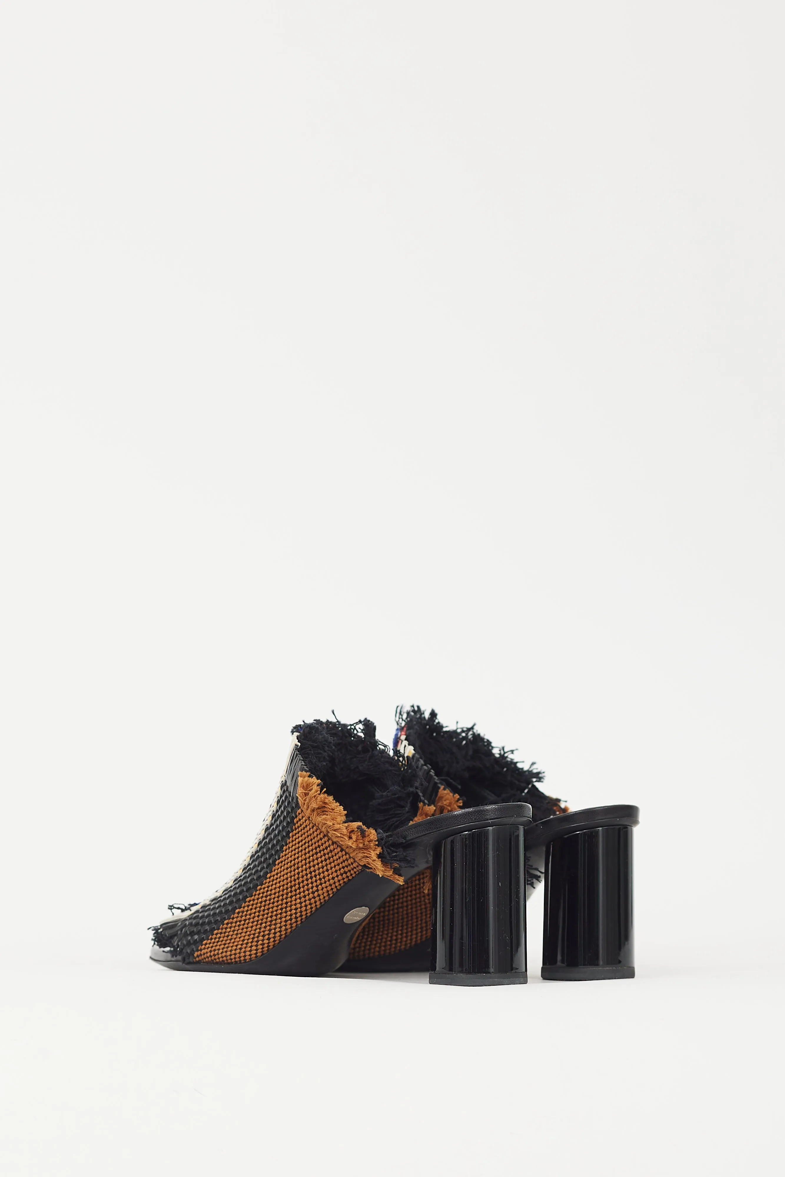 Black & Multicolour Woven Fringe Block Heel