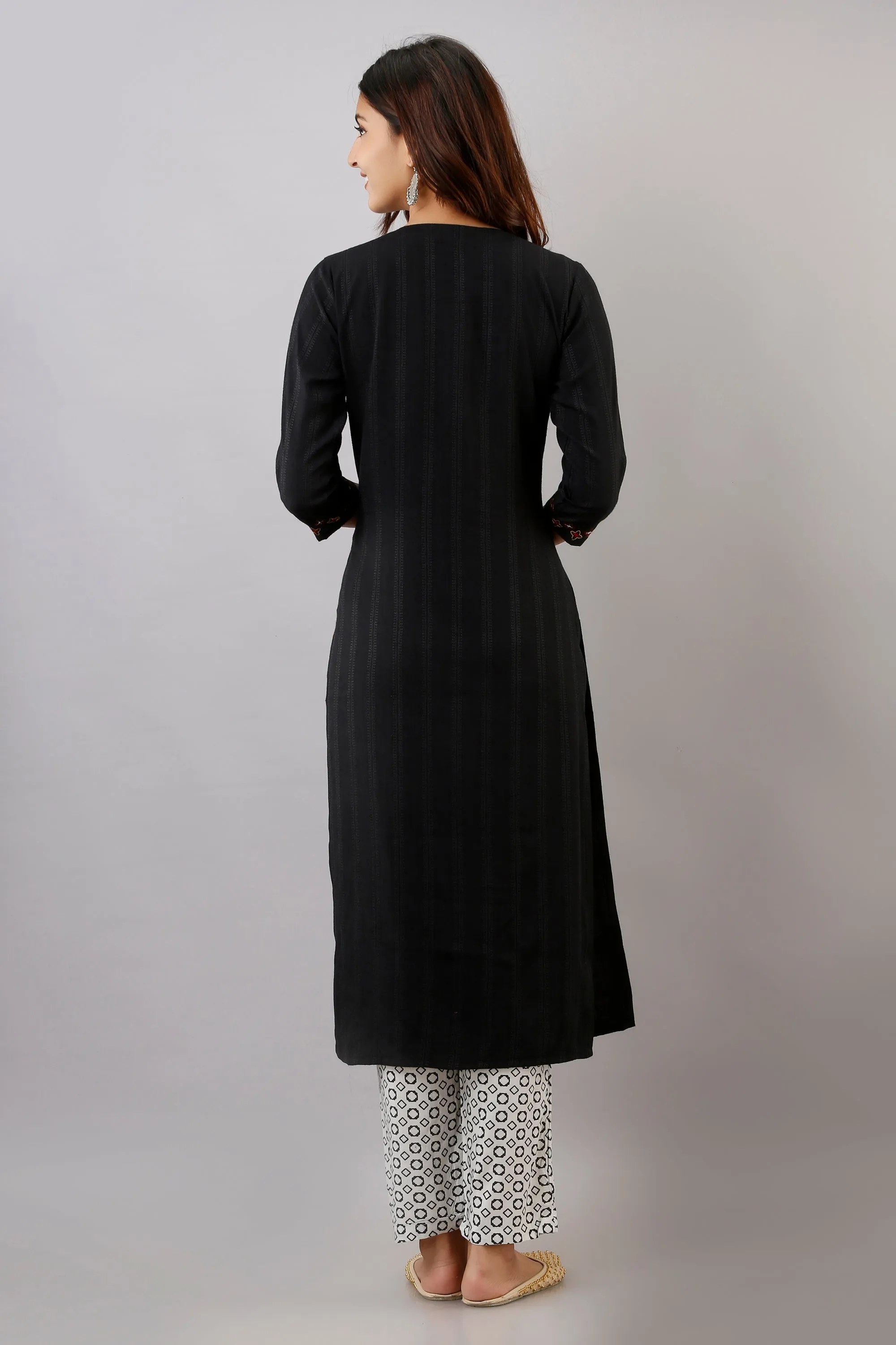 Black Color Rayon Straight Womens Kurta with Pant
