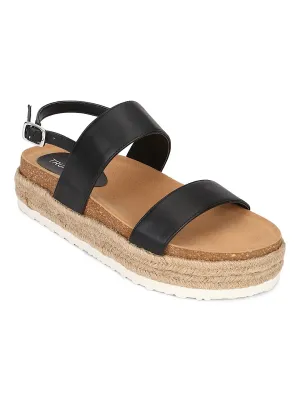 Black PU Platform Wedges With Back Strap Espadrilles Sandals