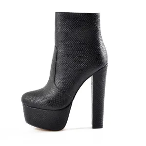 Block Chunky Heel Platform Round Toe High Heels  Ankle Boots