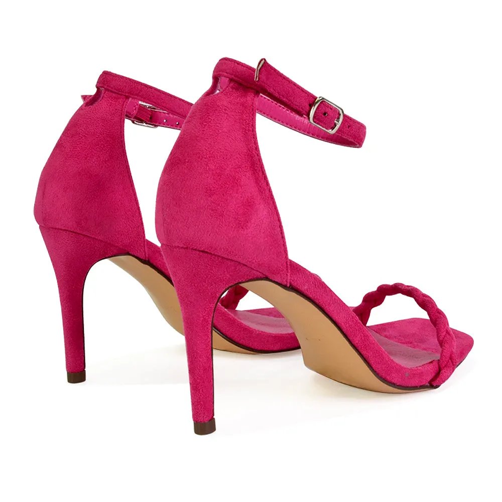 Brookes Woven Strappy Square Toe Stiletto High Heel Sandals in Orange