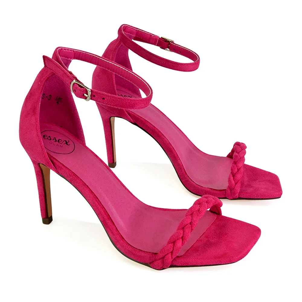 Brookes Woven Strappy Square Toe Stiletto High Heel Sandals in Orange