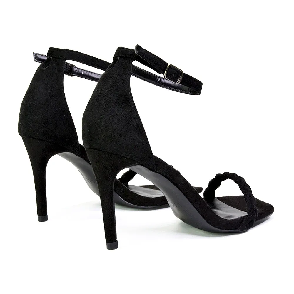 Brookes Woven Strappy Square Toe Stiletto High Heel Sandals in Orange