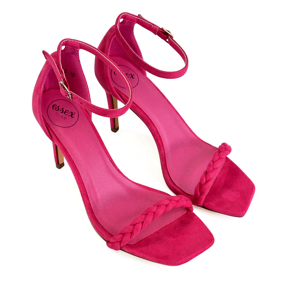 Brookes Woven Strappy Square Toe Stiletto High Heel Sandals in Orange