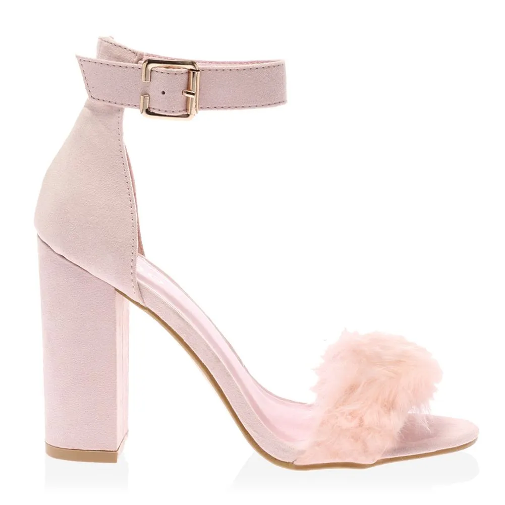 Celine Pink Faux Suede Block Heels