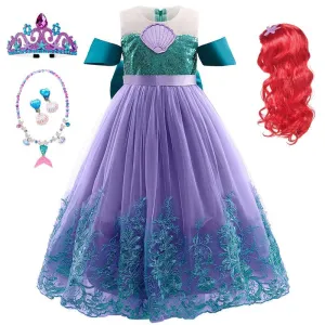 Children's Halloween Movie Mermaid Cosplay Costume Girls' Sequined Off-the-Shoulder Princess Dress Carnival Birthday Party Stage Performance Dress