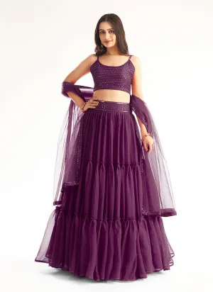 Deep Purple Sequence Georgette Lehenga Choli