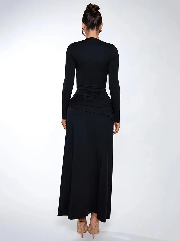 Elegant Black Formal Dress – Plunge Neck & High Slit