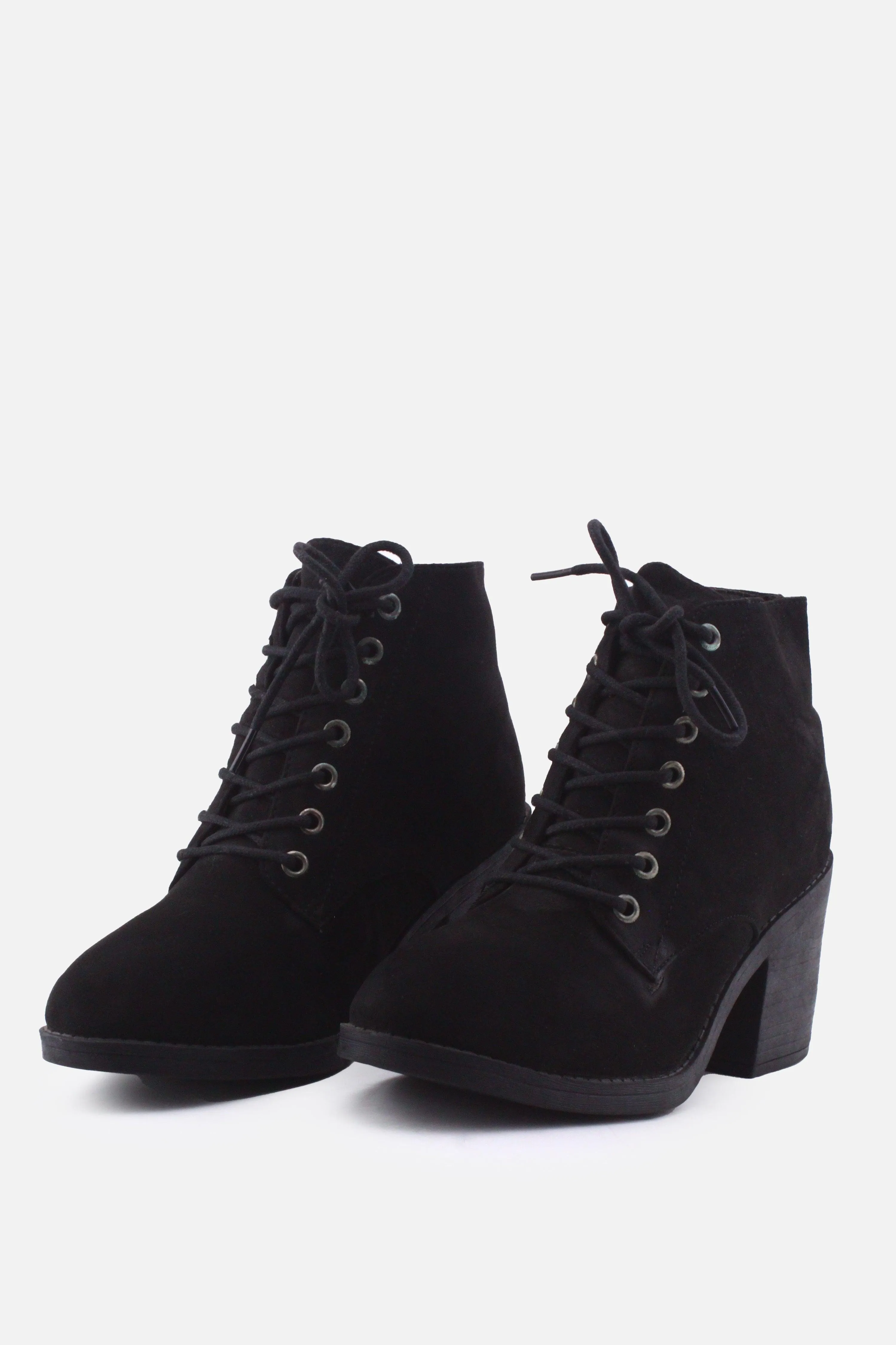 European Brand Laces Block Heels Ankle Boots | Suede