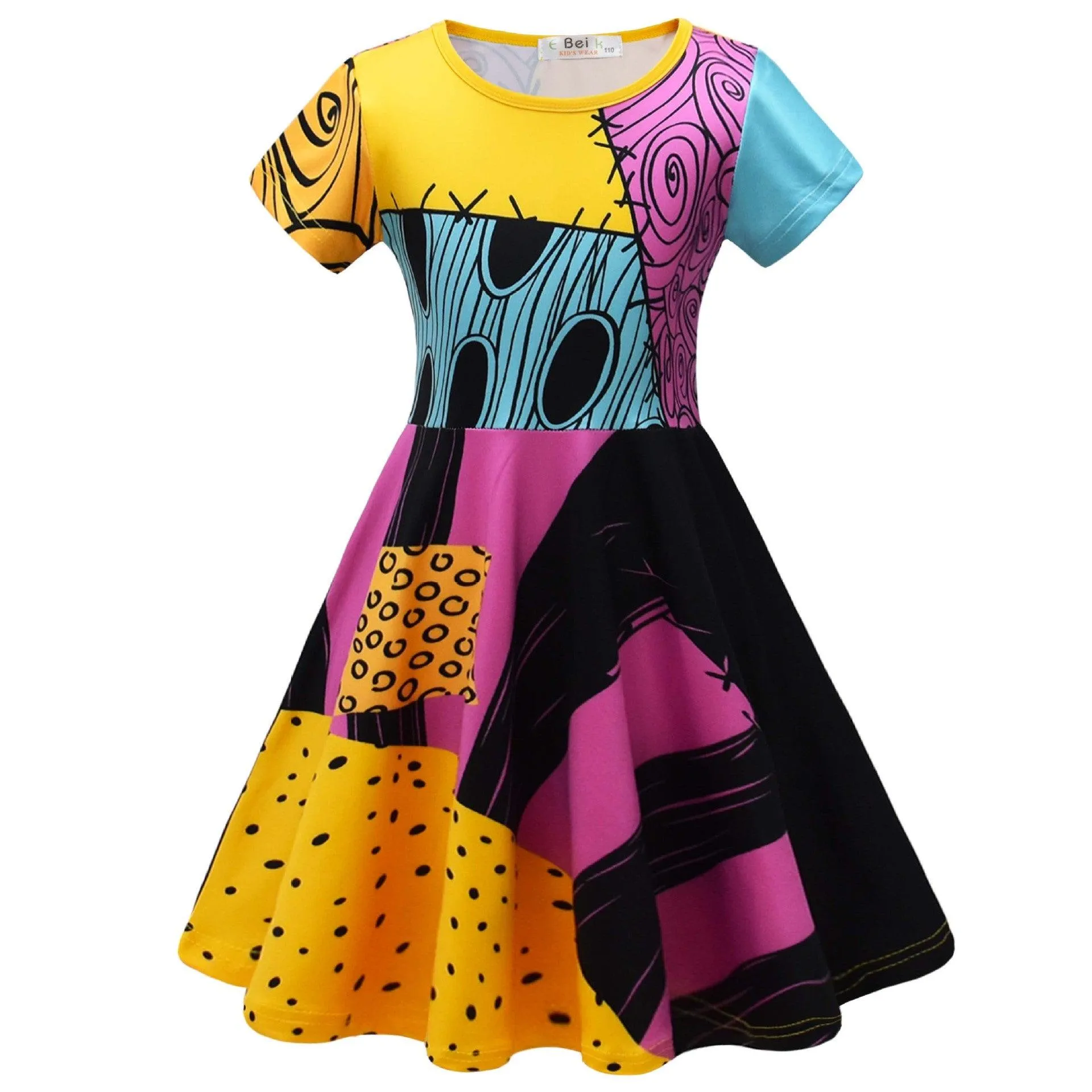Fashionable Kids Halloween Masquerade Cosplay Horror Movie Girls Short Sleeve Printed Girls Dress