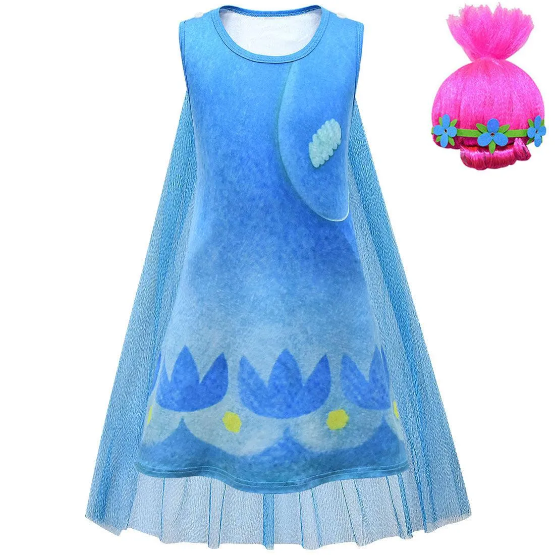 Girls stage performance dress Halloween party cosplay movie cartoon cute elf girl princess dress mesh cloak   wig set