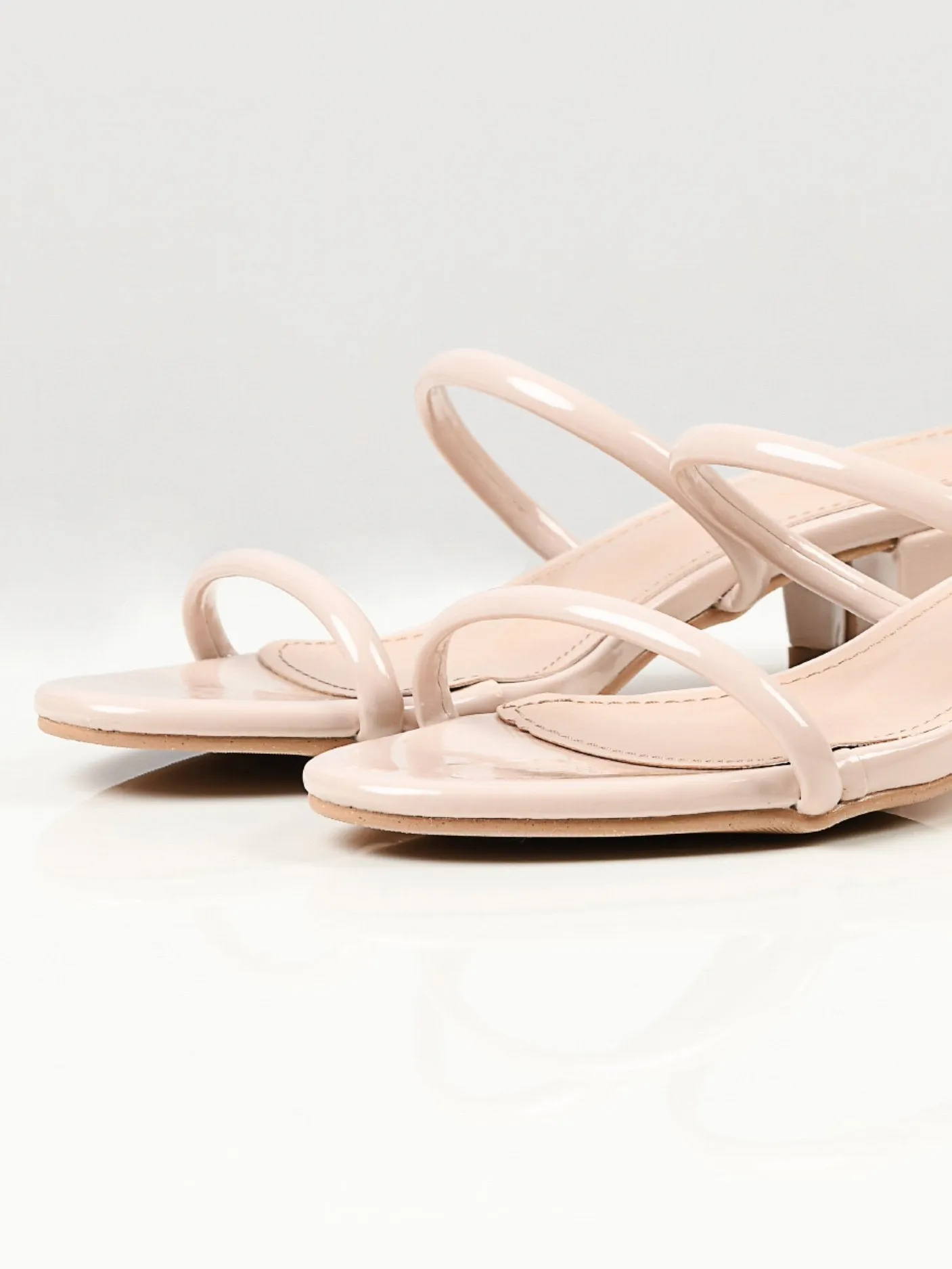 Glossy Block Heels - Light Peach