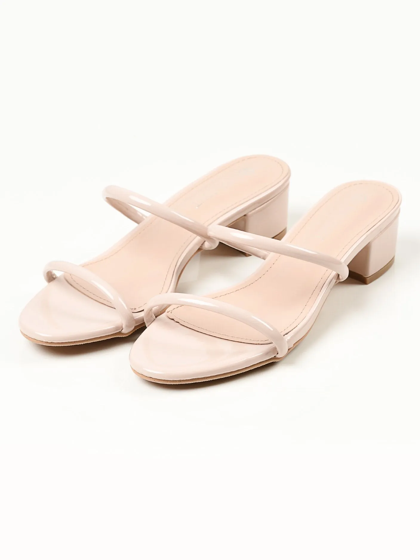 Glossy Block Heels - Light Peach