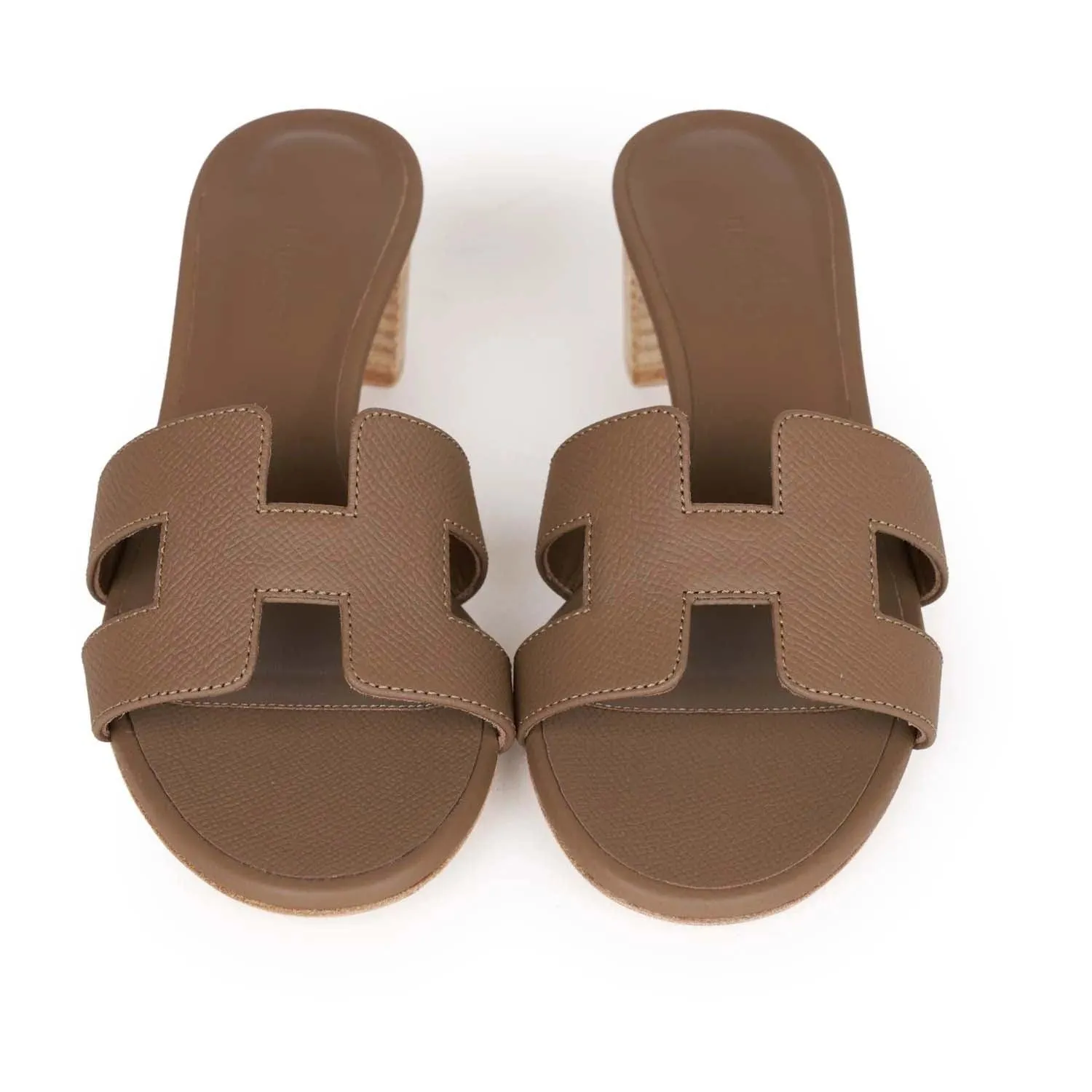 Hermès Oasis Sandals Etoupe Epsom Block Heels 41