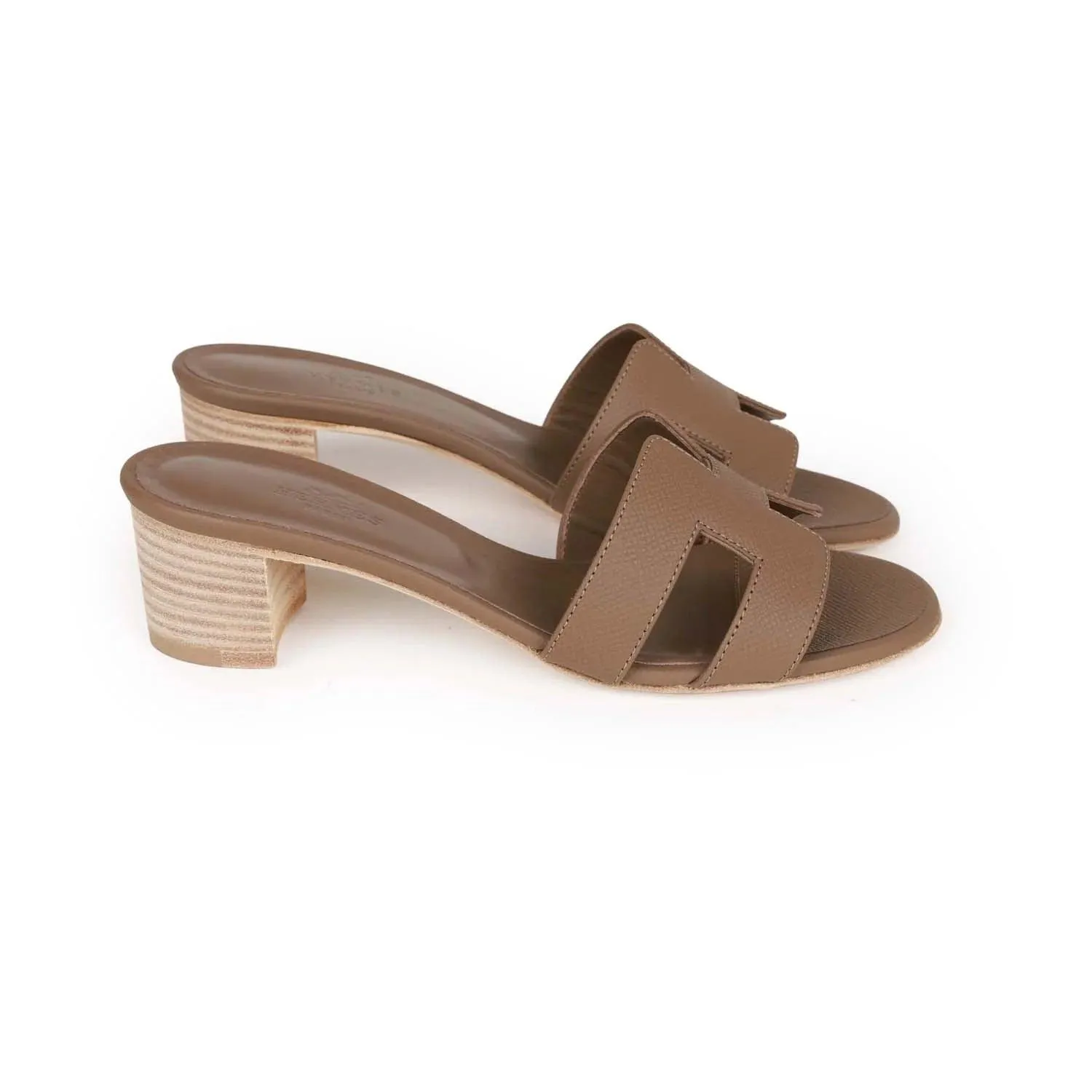 Hermès Oasis Sandals Etoupe Epsom Block Heels 41