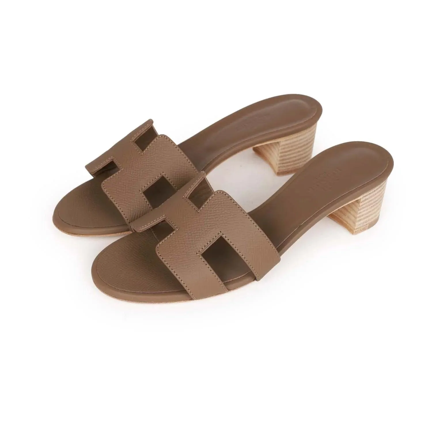Hermès Oasis Sandals Etoupe Epsom Block Heels 41