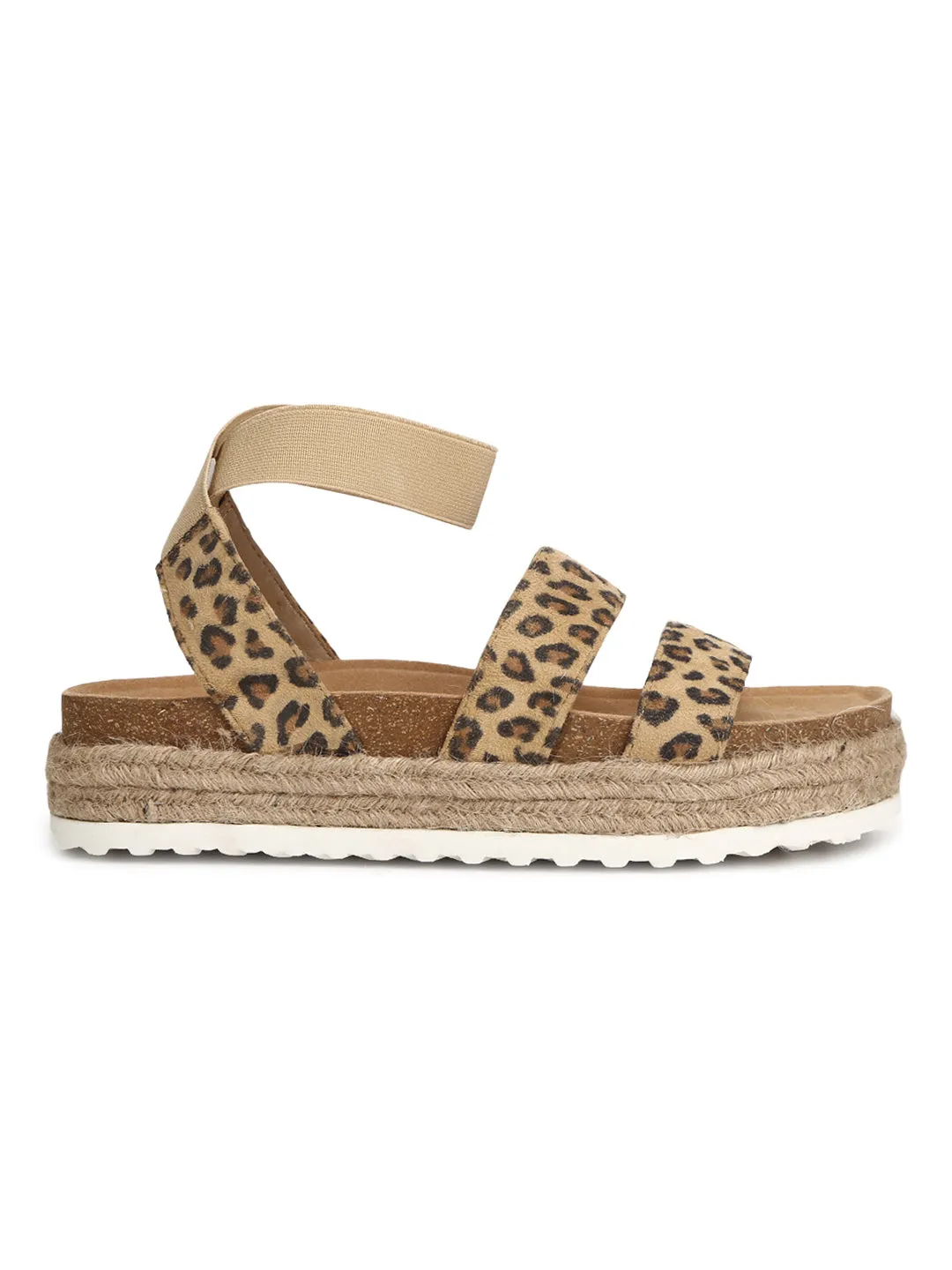 Leopard PU Printed Platform Heel Espadrilles Sandals