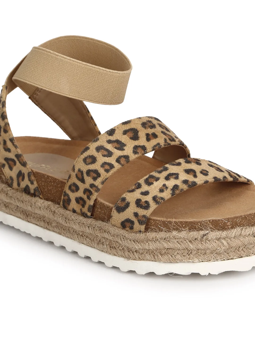 Leopard PU Printed Platform Heel Espadrilles Sandals