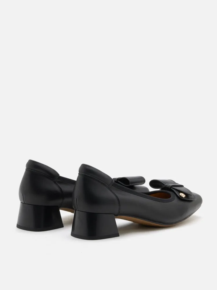 Lysandra Leather Bow Low Block Heels