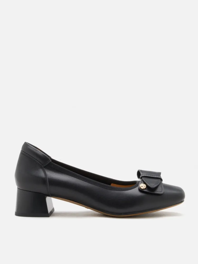 Lysandra Leather Bow Low Block Heels