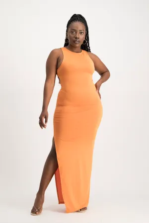 Melanie Open Back Maxi Dress with Slit - Dusty Orange