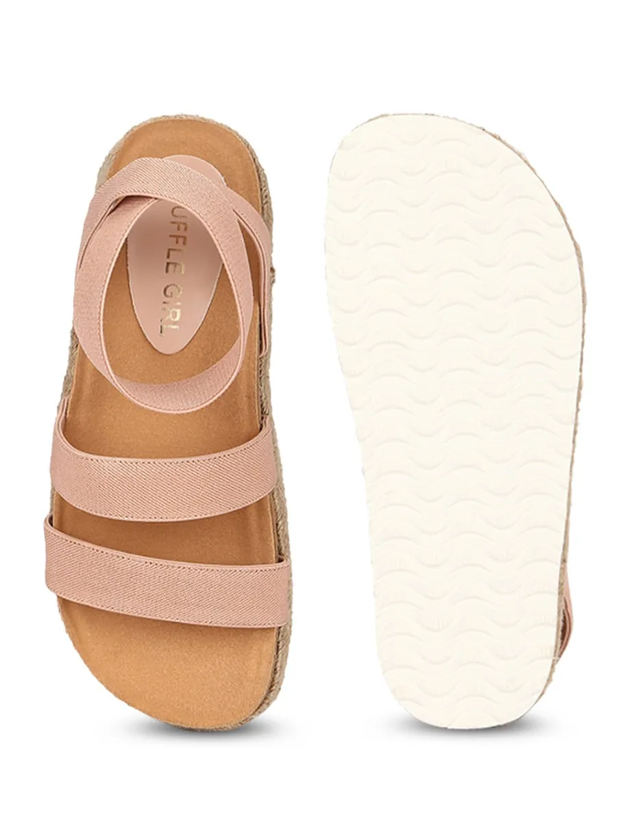 Nude PU Platform Wedges With Back Strap Espadrilles Sandals
