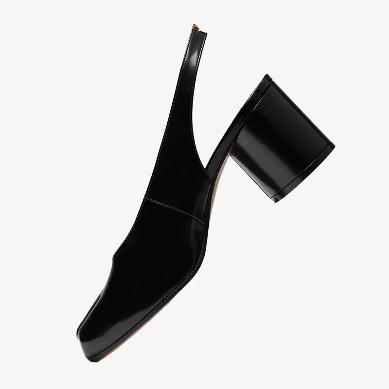 Patent Leather Block-Heel Slingbacks