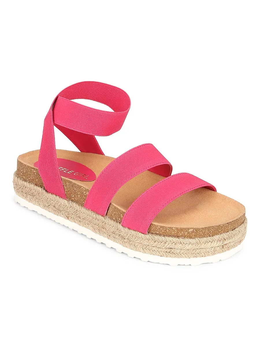 Pink PU Platform Wedges With Back Strap Espadrilles Sandals