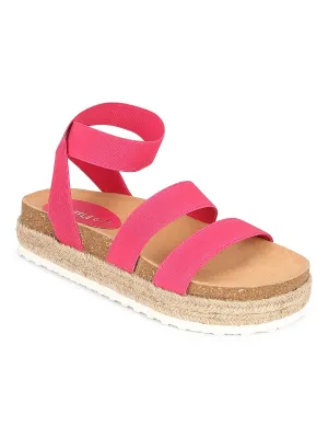 Pink PU Platform Wedges With Back Strap Espadrilles Sandals