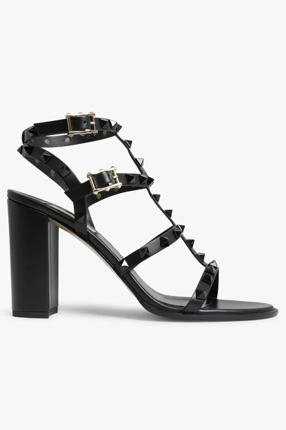 ROCKSTUD FOUR STRAP HEEL 90MM SANDAL TONAL BLACK