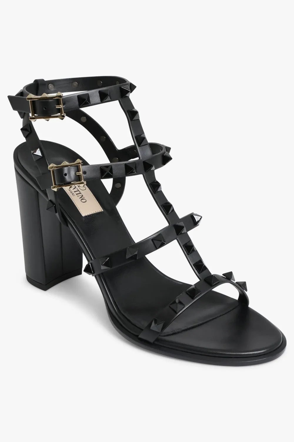 ROCKSTUD FOUR STRAP HEEL 90MM SANDAL TONAL BLACK
