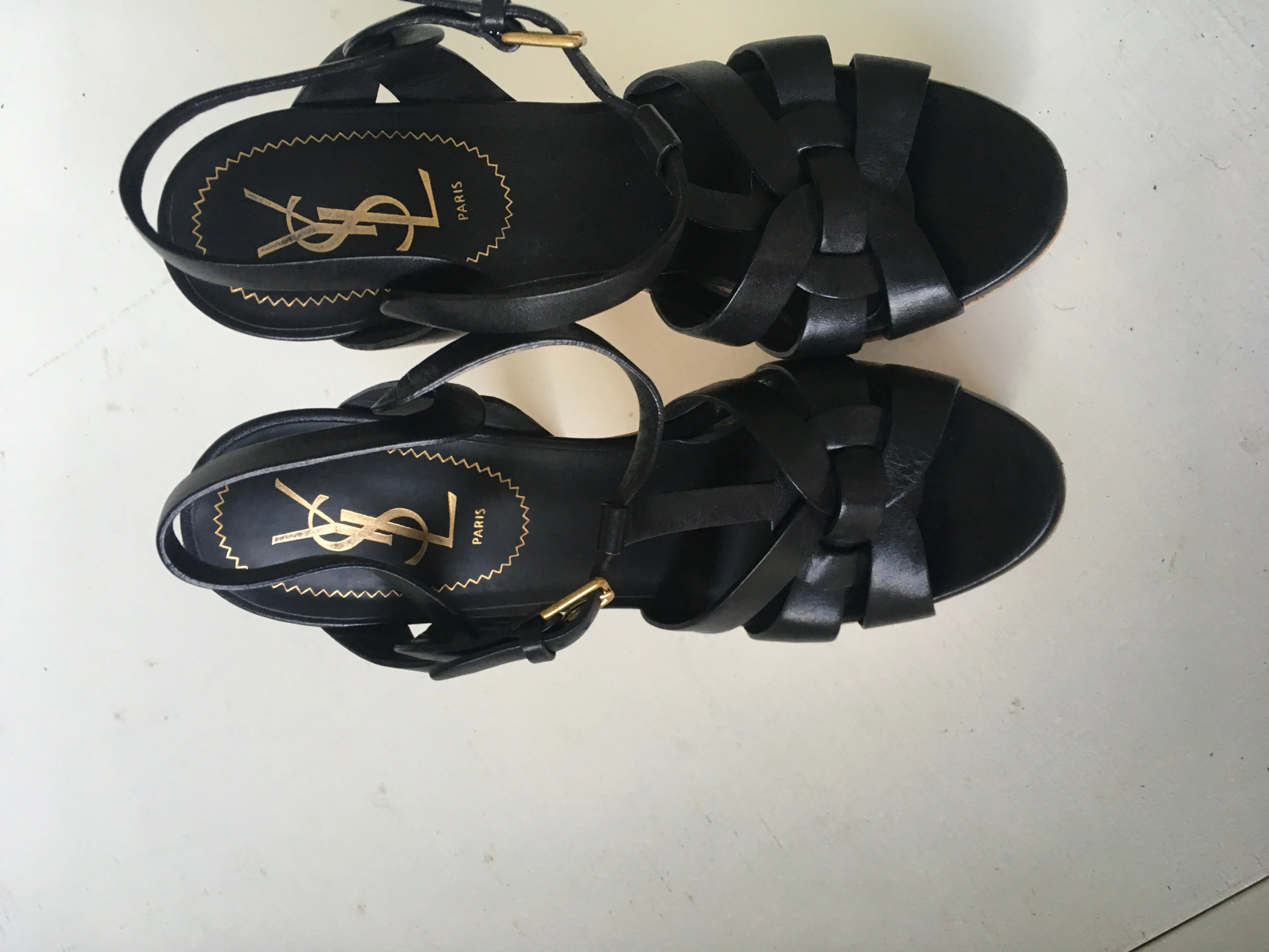 SAINT LAURENT YVES SAINT LAURENT YSL Tribute leather and wood sandals Ladies