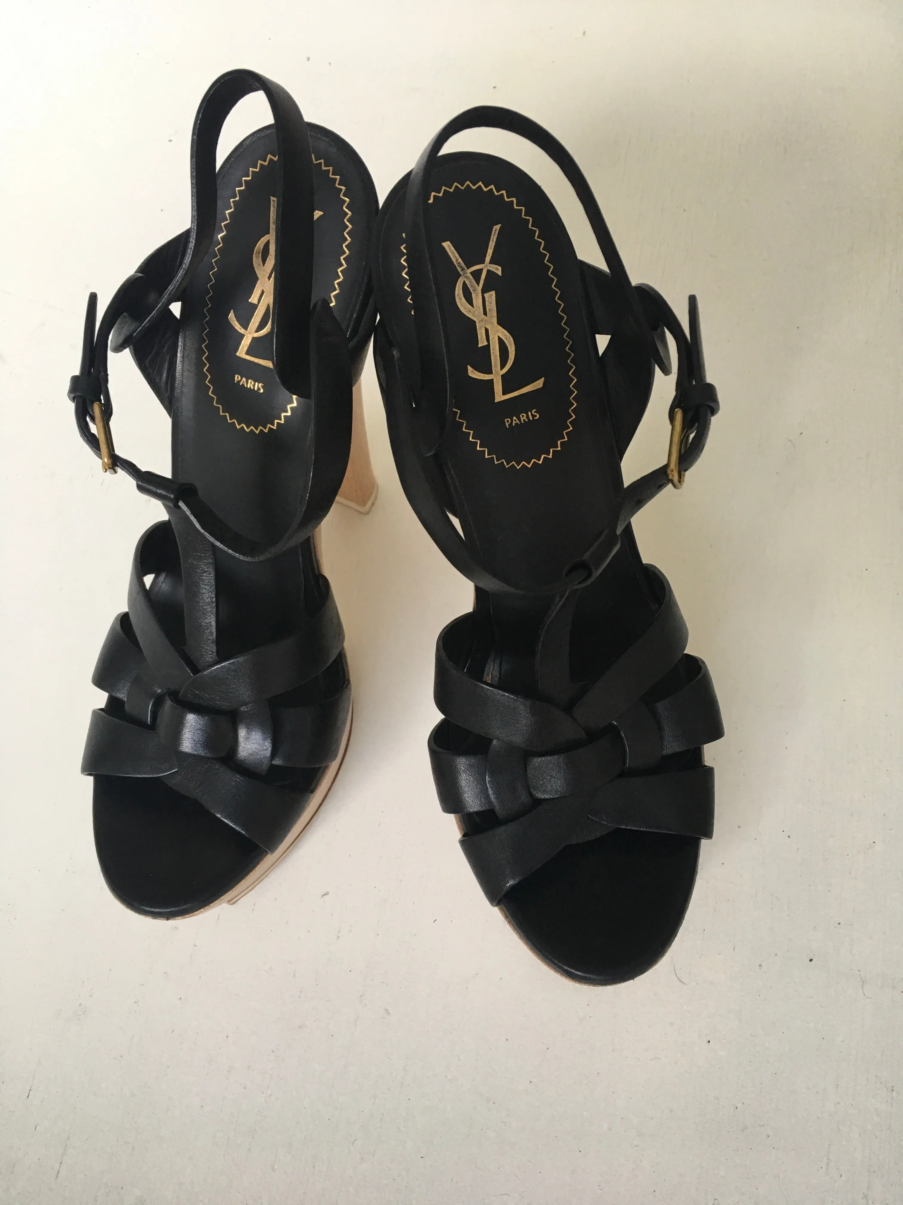 SAINT LAURENT YVES SAINT LAURENT YSL Tribute leather and wood sandals Ladies