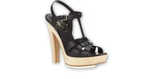 SAINT LAURENT YVES SAINT LAURENT YSL Tribute leather and wood sandals Ladies