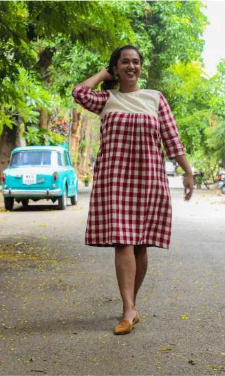 Sianna Maroon Checks Kotpad Dress
