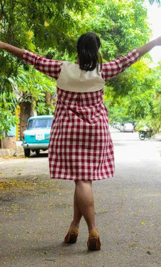 Sianna Maroon Checks Kotpad Dress