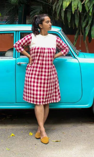Sianna Maroon Checks Kotpad Dress