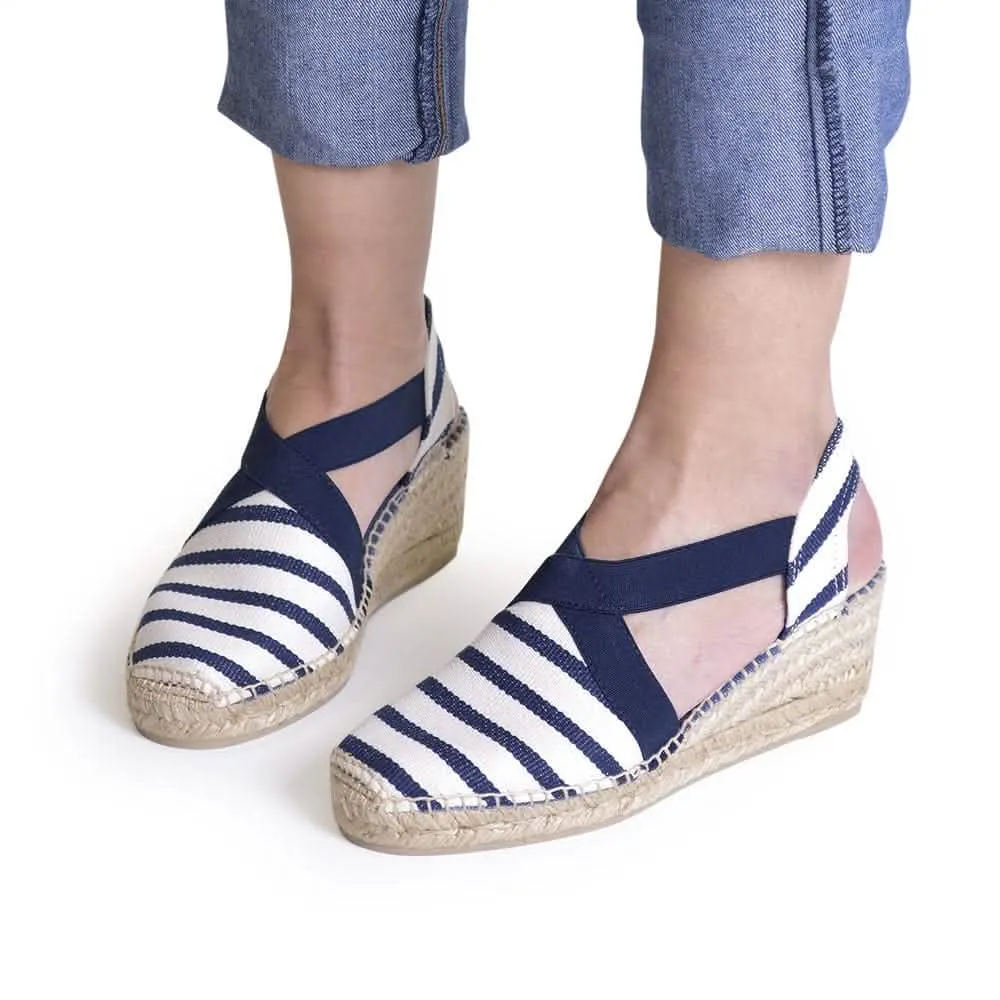 Striped Cotton Blend Wedge Espadrille for Women - Tarbes