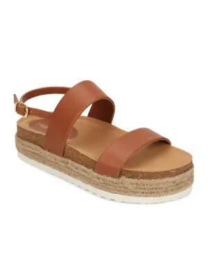 Tan PU Platform Wedges With Back Strap Espadrilles Sandals