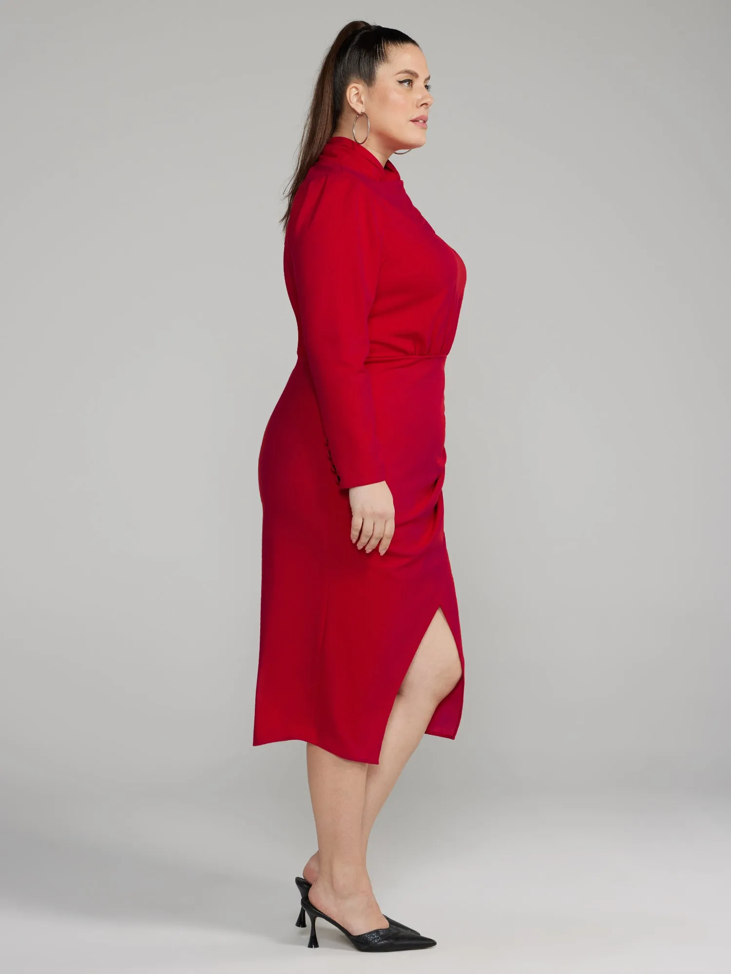 Twist-Neck Keyhole Midi Dress