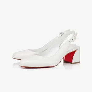 White Leather Slingbacks Block Heel