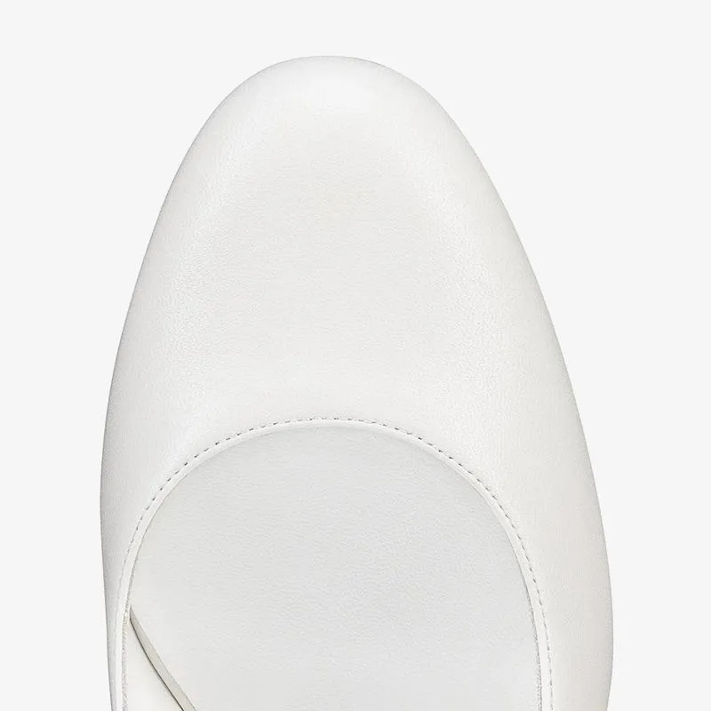 White Leather Slingbacks Block Heel