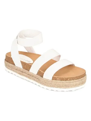 White PU Platform Wedges With Back Strap Espadrilles Sandals