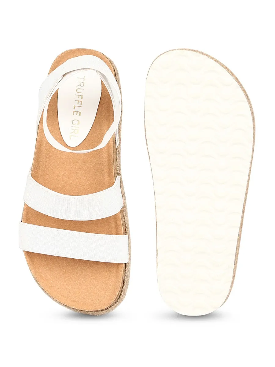 White PU Platform Wedges With Back Strap Espadrilles Sandals