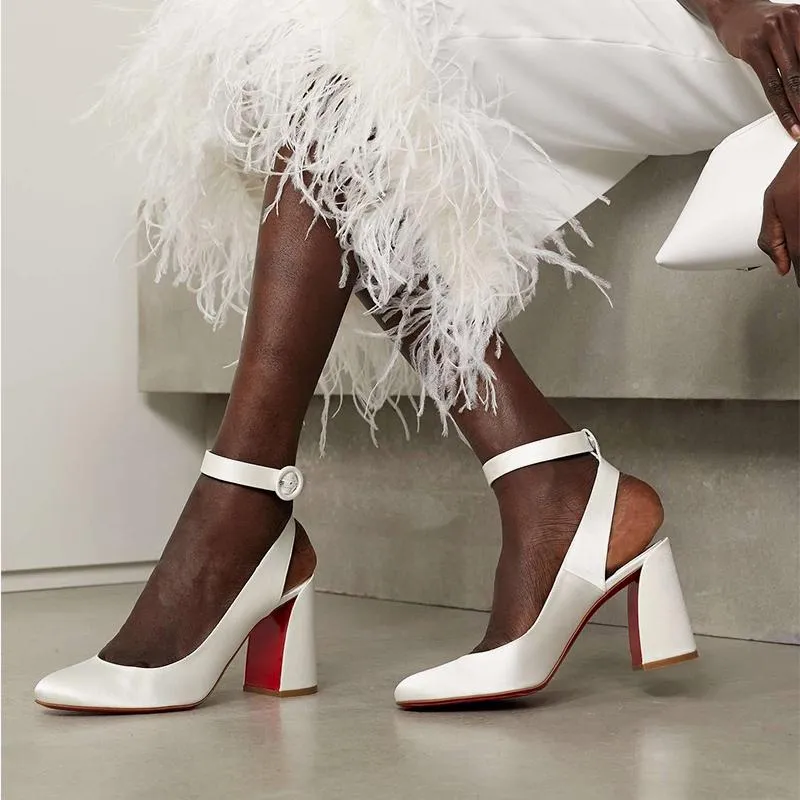 White Satin Pump with Adjustable Ankle Strap