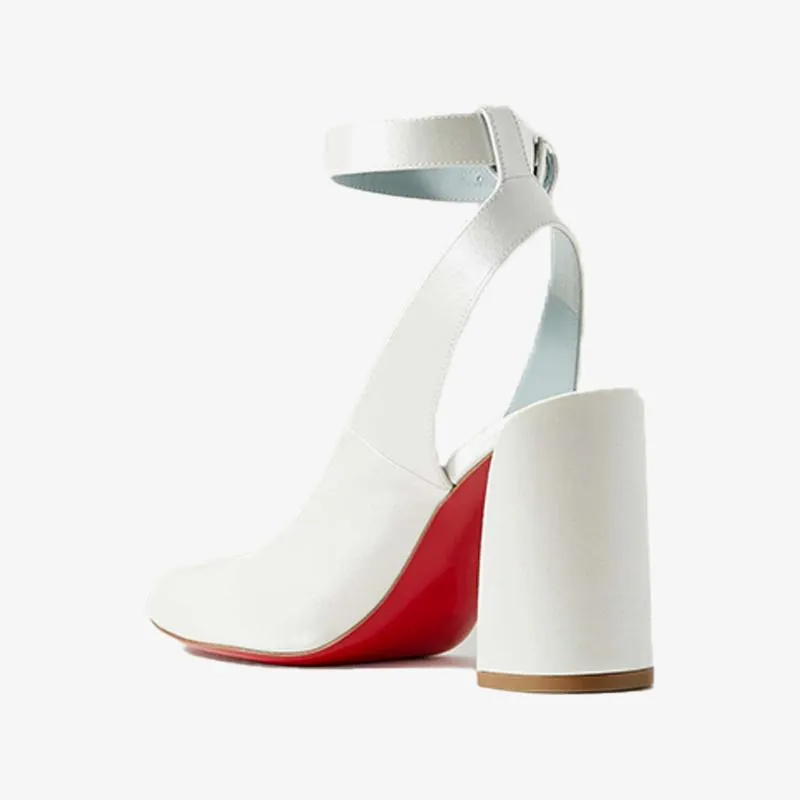 White Satin Pump with Adjustable Ankle Strap