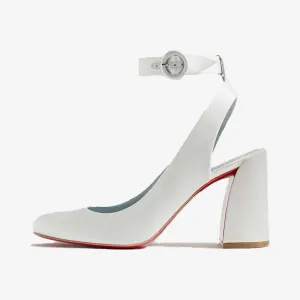 White Satin Pump with Adjustable Ankle Strap