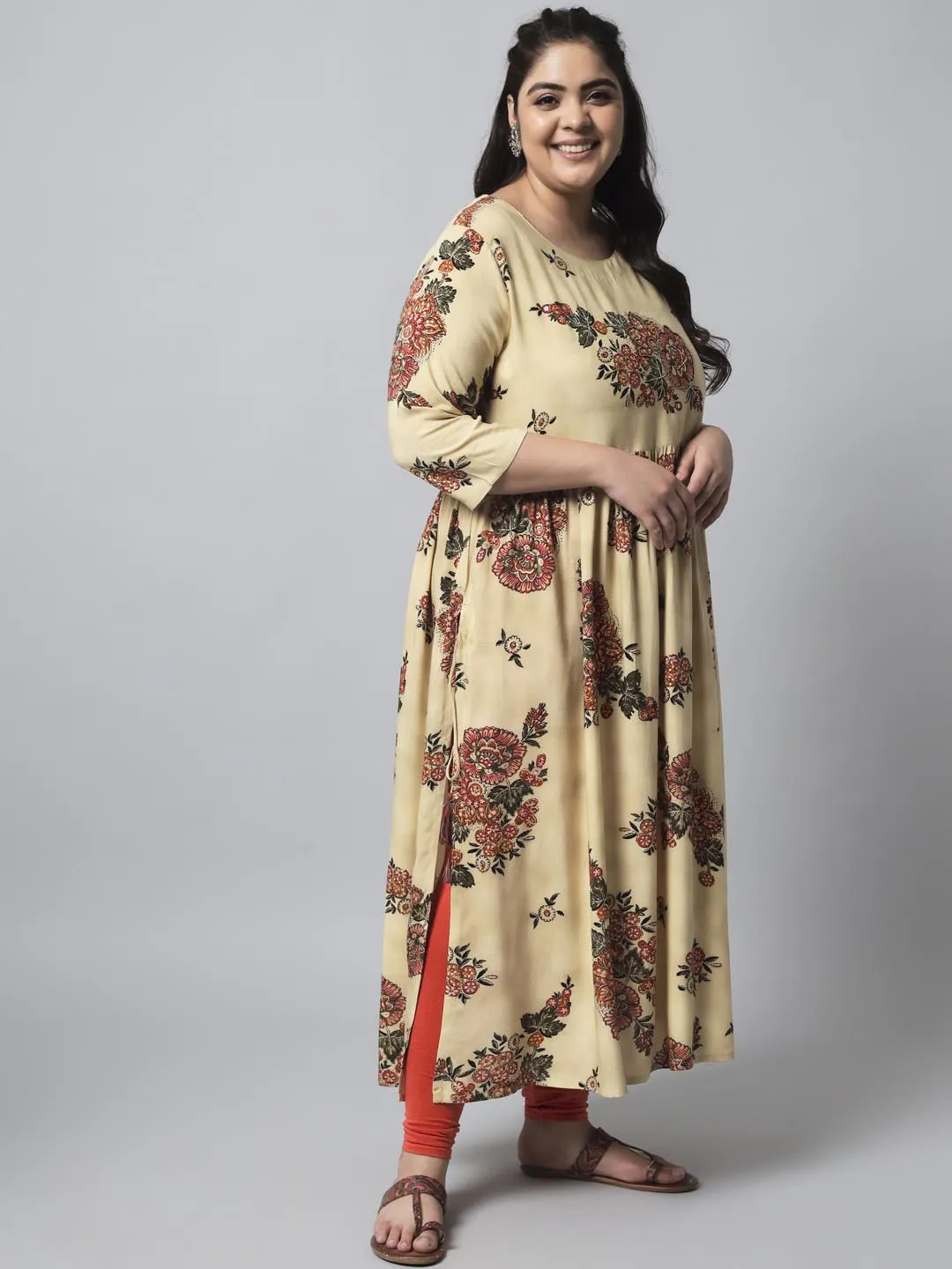 Womens Beige Rayon Nyara Cut A-Line Kurta